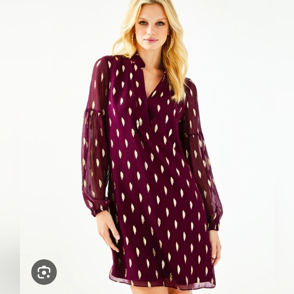 Lilly Pulitzer Shea Silk Dress In Cabernet Berry Metallic Size 8